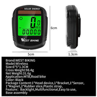 Solar Power Wireless Bicycle Computer Speedometer Odometer Multifunctional MTB Computer