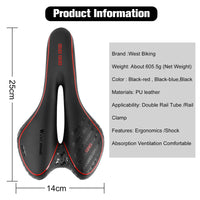 GEL Bicycle Saddle Cycling MTB Road Bike Saddle Seat Cushion Soft Sponge PU Anti-skid Shock Absorbing