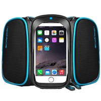 Cycling Bicycle Bag Bike Front Frame Top Tube Bag 6.2 In Cell Phone Touch Screen Bag Holder Waterproof Double Pouch MTB Road Bike Accessories