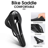 Cycling Bicycle Saddle MTB Mountain Road Bike Seat Cushion Pad PU Leather Gel Filled Comfortable Shockproof Breathable