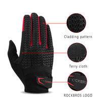 ROCKBROS GEL Full Finger Cycling Gloves Sports MTB Bike Bicycle Gloves Autumn Winter Windproof Touch Screen Shockproof