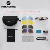 Rockbros Polarized Cycling Glasses Sports Sunglasses MTB Road Bike Bicycle Goggles Eyewear 5 Lens Men Women Riding Protection