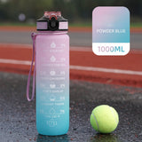 1L Portable Sports Water Bottle with Straw Fitness Cycling Bike Gym Travel Drinking Water Bottle Cup Jug with Time Marker